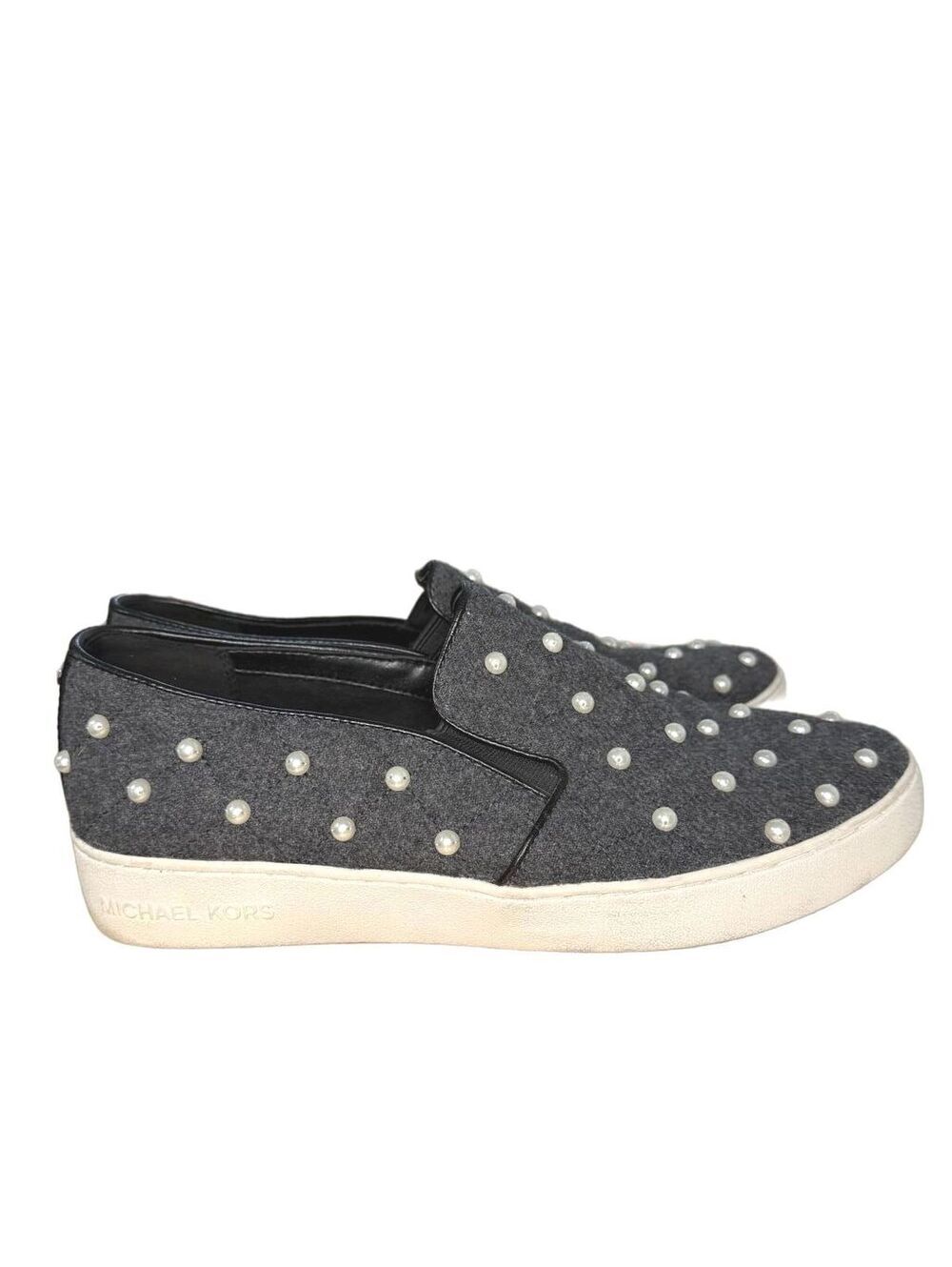 Michael Kors Keaton Pearl Embellished Slip-On Loafers Women's Size 9.5 Gray